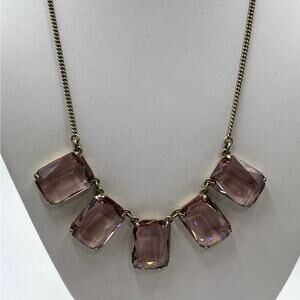 J. Crew Dusty Pink Rhinestone‎ Ice Cube Gold Tone Necklace
